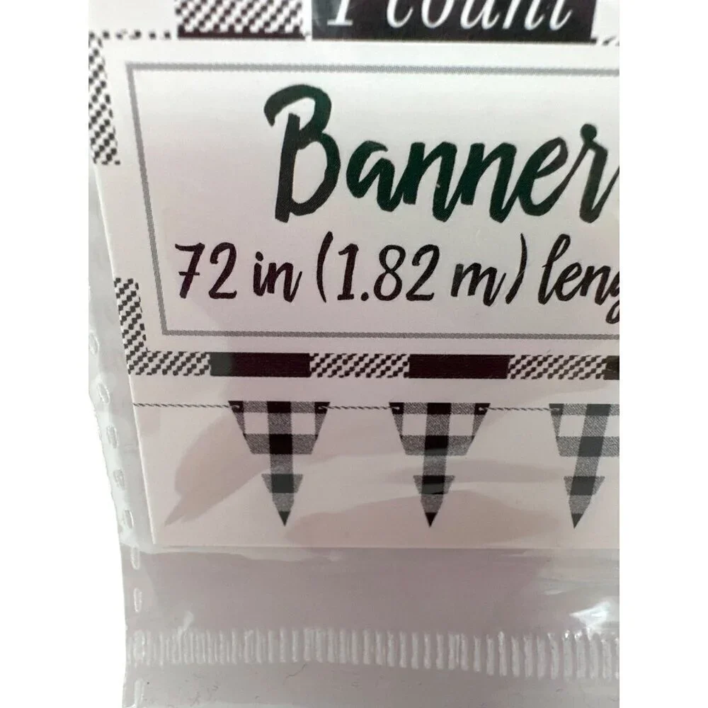 Black White Buffalo Plaid Banner 72in Checkered Triangle Garland Farmhouse Decor